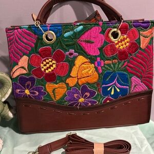 Colorful Floral Embroidered Tote Bag